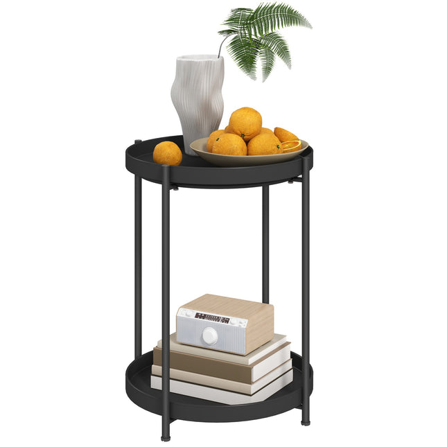 Round black coffee table - steel, 2 shelves, 44x44x56 cm