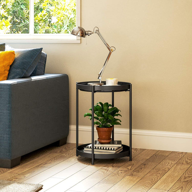 Round black coffee table - steel, 2 shelves, 44x44x56 cm
