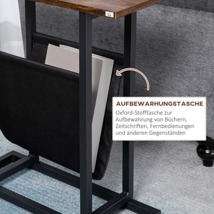 Coffee table with fabric bag & steel frame, dark brown