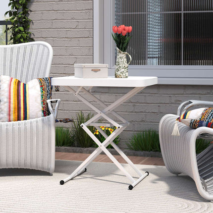 Adjustable outdoor garden table - plastic, folding, white