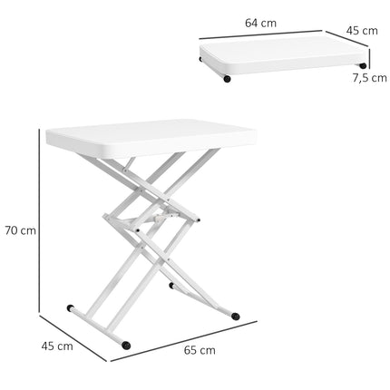Adjustable outdoor garden table - plastic, folding, white