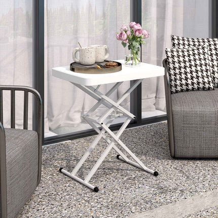 Adjustable outdoor garden table - plastic, folding, white