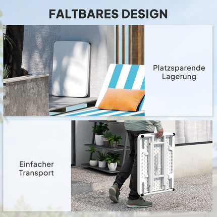Adjustable outdoor garden table - plastic, folding, white
