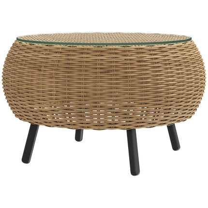 Round coffee table in poly rattan with glass top - Ø75 x 42 cm