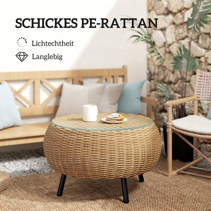 Round coffee table in poly rattan with glass top - Ø75 x 42 cm