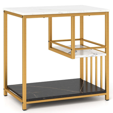 Side table marble look 3-tier bedside table with metal frame coffee table modern living room table white