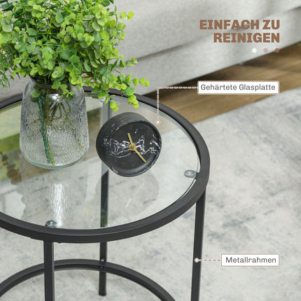 Black round side table - Glass top, metal frame, Ø48 x 54.7 cm