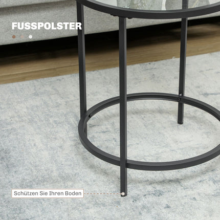 Black round side table - Glass top, metal frame, Ø48 x 54.7 cm