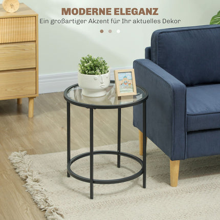 Black round side table - Glass top, metal frame, Ø48 x 54.7 cm
