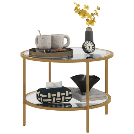 Round Gold Coffee Table with Shelf, Steel frame, Ø60x43 cm