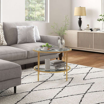 Round Gold Coffee Table with Shelf, Steel frame, Ø60x43 cm