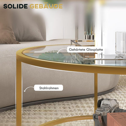 Round Gold Coffee Table with Shelf, Steel frame, Ø60x43 cm