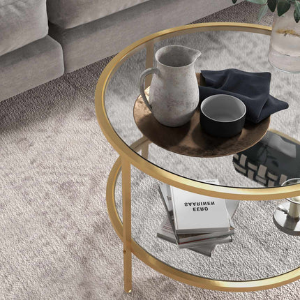 Round Gold Coffee Table with Shelf, Steel frame, Ø60x43 cm