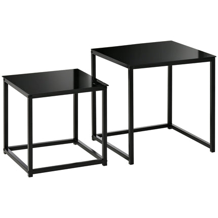 Black nesting coffee table set - Glass top, steel frame