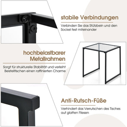 Side table small garden table balcony table with table top made of tempered glass 43 x 43 x 45 cm black
