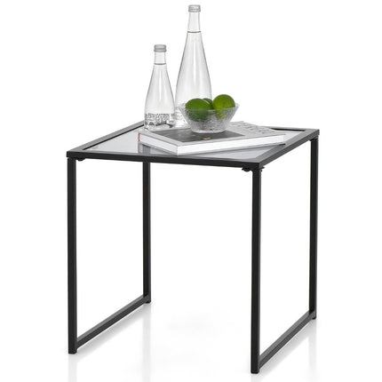 Side table small garden table balcony table with table top made of tempered glass 43 x 43 x 45 cm black