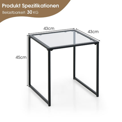 Side table small garden table balcony table with table top made of tempered glass 43 x 43 x 45 cm black