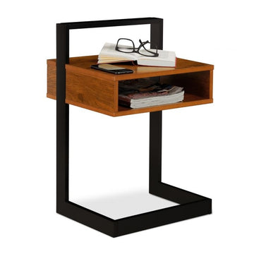 Side table walnut look with compartment