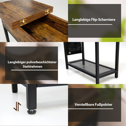 Side table with charging station, narrow coffee table, 60 x 30 x 58.5 cm, brown