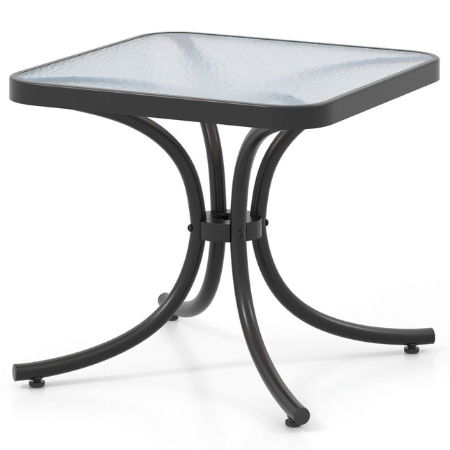 Side table with table top made of tempered glass, weatherproof balcony table, small garden table