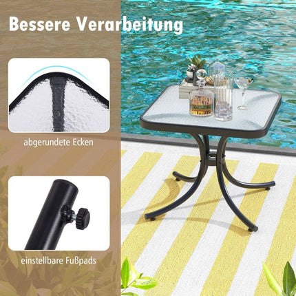 Side table with table top made of tempered glass, weatherproof balcony table, small garden table