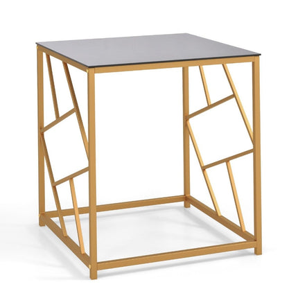 Side table with tempered glass top & metal frame Modern coffee table 50 x 50 x 55 cm