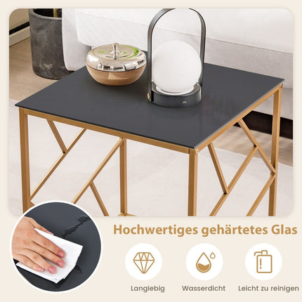 Side table with tempered glass top & metal frame Modern coffee table 50 x 50 x 55 cm