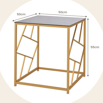 Side table with tempered glass top & metal frame Modern coffee table 50 x 50 x 55 cm