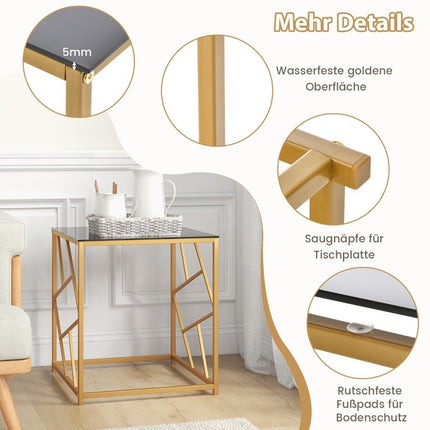Side table with tempered glass top & metal frame Modern coffee table 50 x 50 x 55 cm