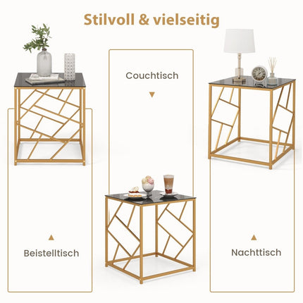 Side table with tempered glass top & metal frame Modern coffee table 50 x 50 x 55 cm