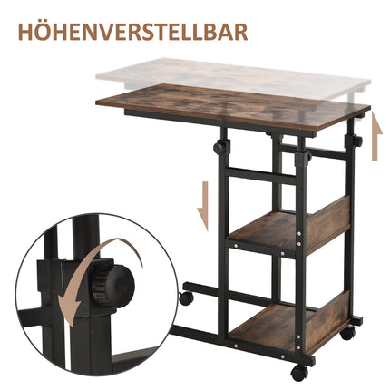 Adjustable coffee table in black metal with wheels & 2 shelves