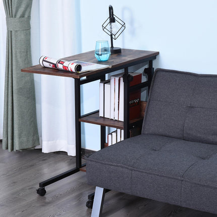 Adjustable coffee table in black metal with wheels & 2 shelves