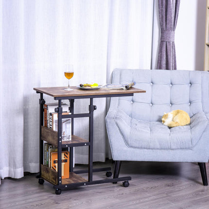 Adjustable coffee table in black metal with wheels & 2 shelves