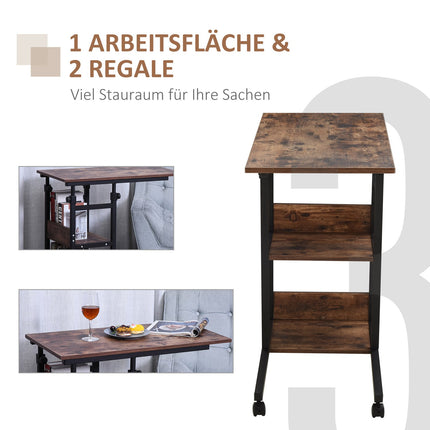Adjustable coffee table in black metal with wheels & 2 shelves