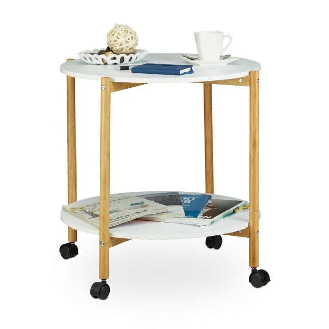Side table with wheels and 2 levels