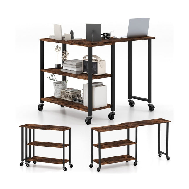 Bijzettafel houten salontafel L-vormig tafelblad 360° draaibaar 3 niveaus woonkamertafel vintage 101 x 82,5 x 72,5 cm