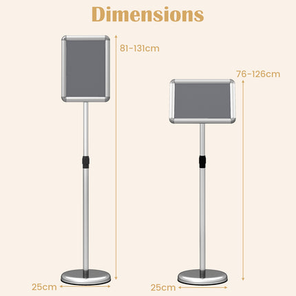 Sign Holder Stand, 8.5x11 Inch, Adjustable Height, Silver