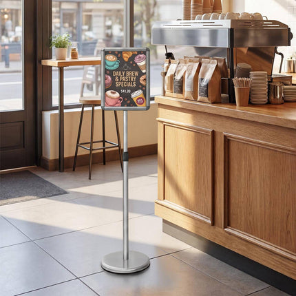 Sign Holder Stand, 8.5x11 Inch, Adjustable Height, Silver