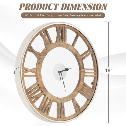 Silent Wood Wall Clock, Roman Numerals, 16 or 20 Inch
