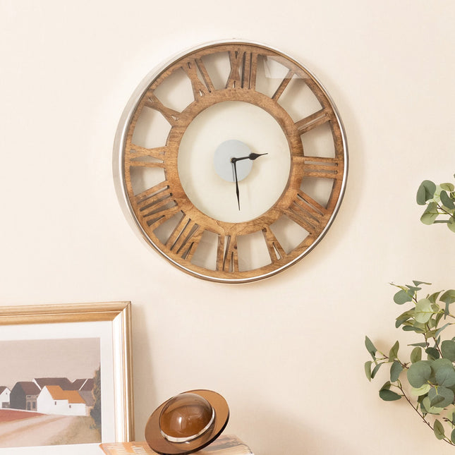Silent Wood Wall Clock, Roman Numerals, 16 or 20 Inch