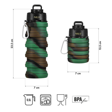 Silicone Folding Water Bottle, 500ml, Green