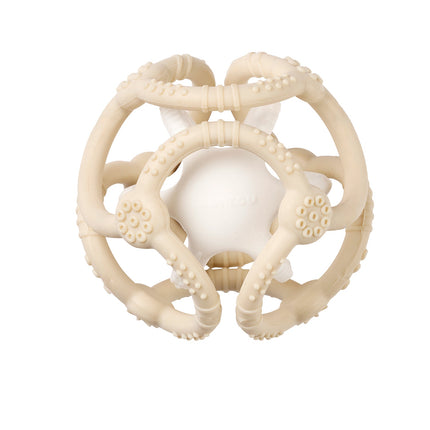 Silicone Teether and Rattle Set of 2 Balls, Beige and White