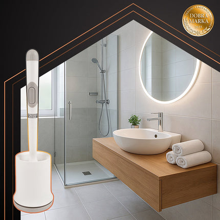 Silicone Toilet Brush with Holder, White, Antibacterial