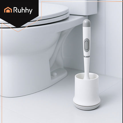 Silicone Toilet Brush with Holder, White, Antibacterial