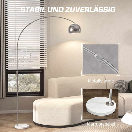 Silver Arc Floor Lamp with Marble Base, Adjustable Head