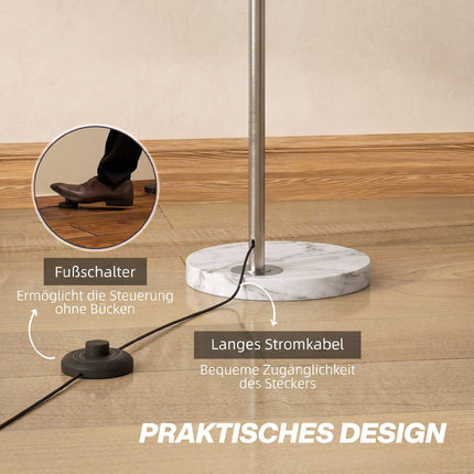 Silver Arc Floor Lamp with Marble Base, Adjustable Head