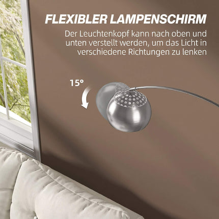 Silver Arc Floor Lamp with Marble Base, Adjustable Head