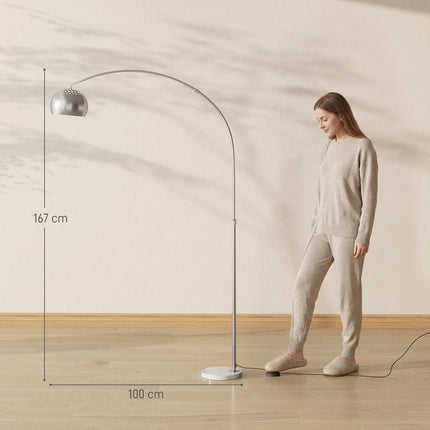 Silver Arc Floor Lamp with Marble Base, Adjustable Head