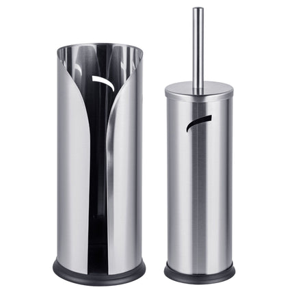 Silver Bathroom Set: Toilet Roll Holder & Brush