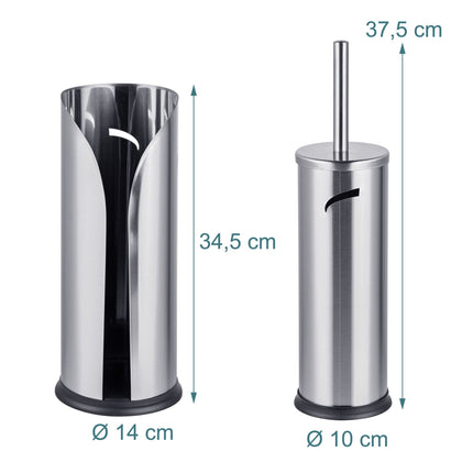 Silver Bathroom Set: Toilet Roll Holder & Brush